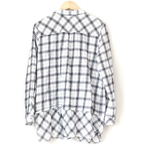 J Jill Women’s Size XL Flannel White Plaid Curved Hem Tunic Button Cotton Shirt - Picture 2 of 7